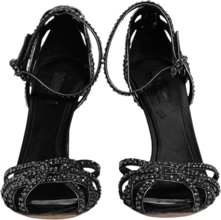 Black Strass Ankle Strap Heels Sandals Women's Shoes (Pre-Owned) - Image 2