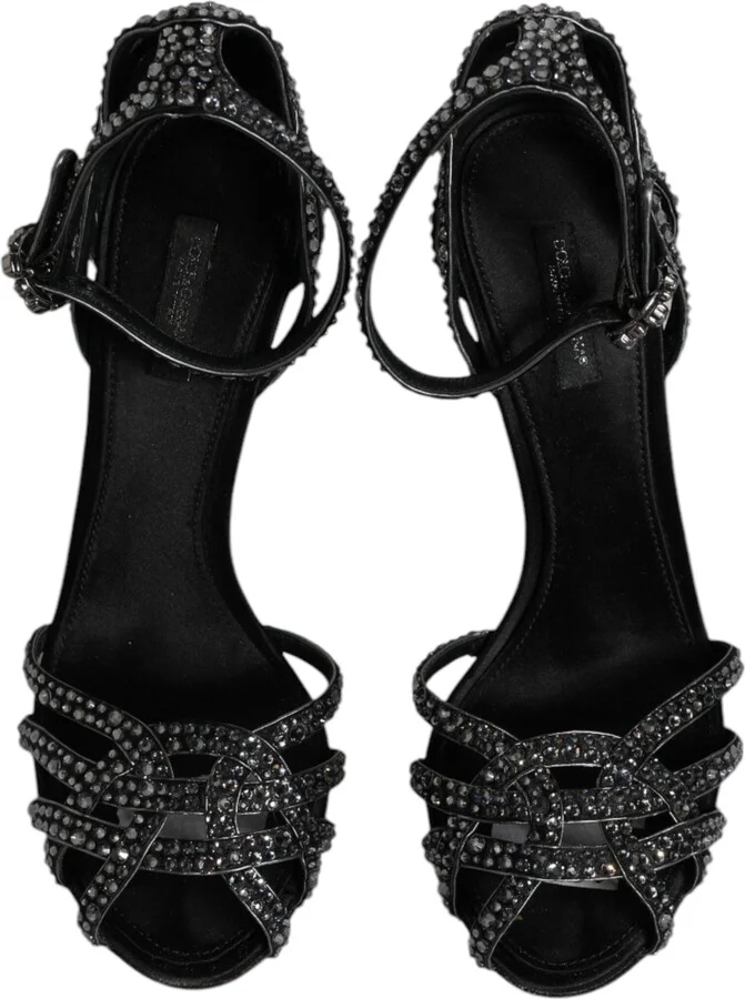Black Strass Ankle Strap Heels Sandals Women's Shoes (Pre-Owned) - Image 3