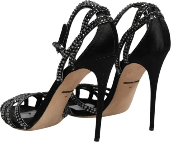 Black Strass Ankle Strap Heels Sandals Women's Shoes (Pre-Owned) - Image 5
