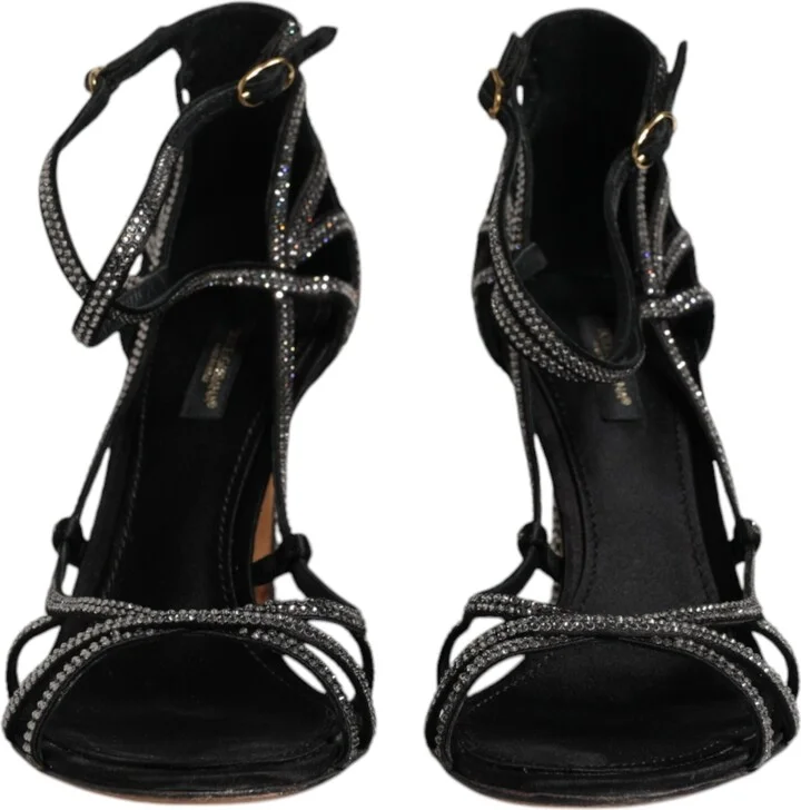 Black Strass Ankle Strap Heels Sandals Women's Shoes (Pre-Owned) - Image 2