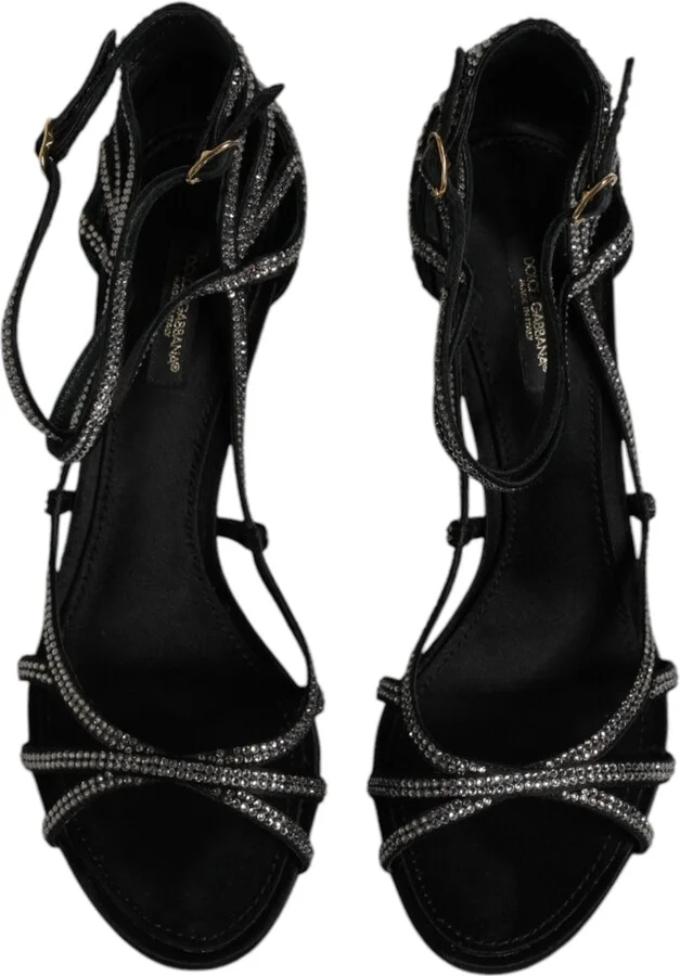 Black Strass Ankle Strap Heels Sandals Women's Shoes (Pre-Owned) - Image 3