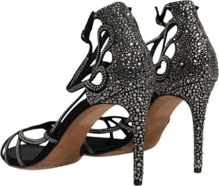 Black Strass Ankle Strap Heels Sandals Women's Shoes (Pre-Owned) - Image 5