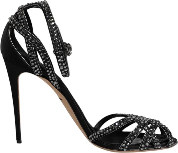 Black Strass Ankle Strap Heels Sandals Women's Shoes (Pre-Owned)