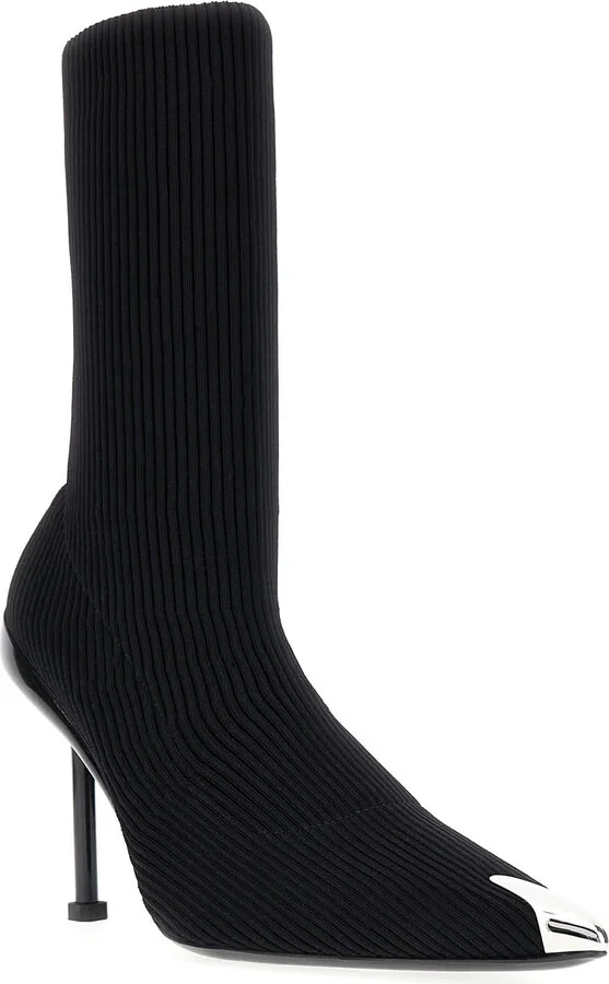 Black Stretch Nylon Slash Ankle Boots - Image 2