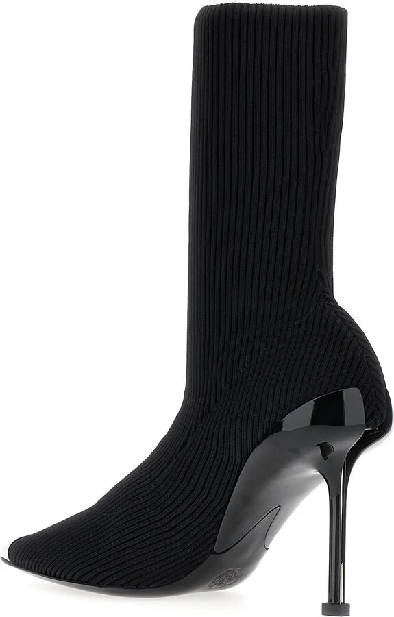 Black Stretch Nylon Slash Ankle Boots - Image 3