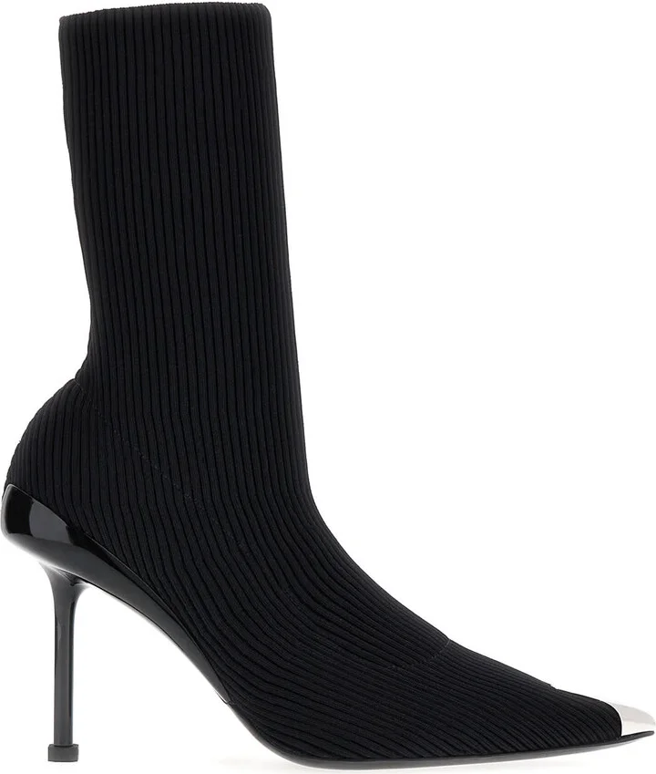 Black Stretch Nylon Slash Ankle Boots