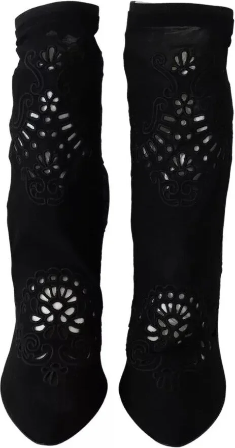 Black Stretch Pumps Boots Floral Lace Women's Shoes (Pre-Owned) - Image 2