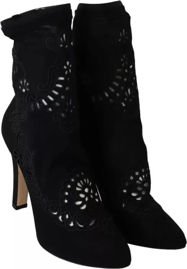 Black Stretch Pumps Boots Floral Lace Women's Shoes (Pre-Owned) - Image 3