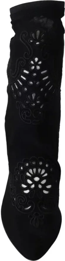 Black Stretch Pumps Boots Floral Lace Women's Shoes (Pre-Owned) - Image 5