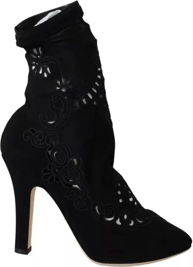 Black Stretch Pumps Boots Floral Lace Women's Shoes (Pre-Owned)