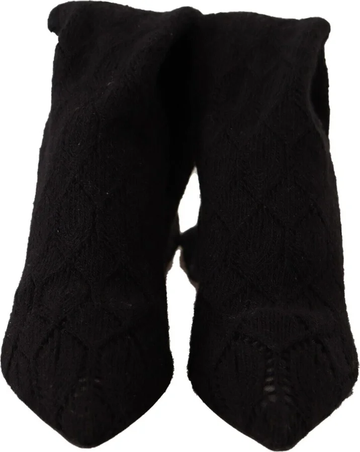 Black Stretch Socks Knee High Booties Women's Shoes - Image 2