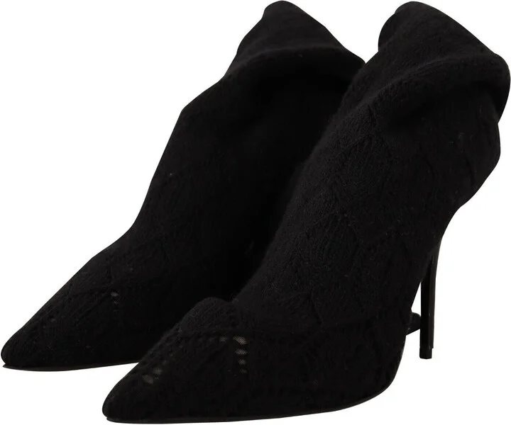 Black Stretch Socks Knee High Booties Women's Shoes - Image 3
