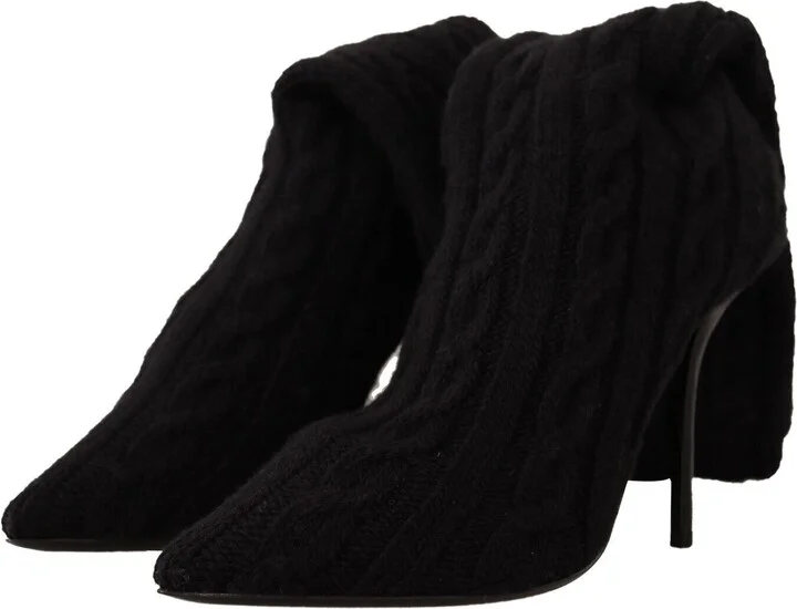 Black Stretch Socks Knee High Booties Women's Shoes - Image 3