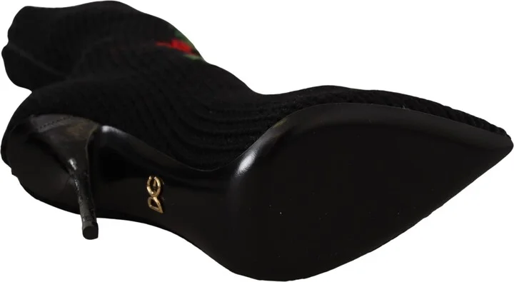 Black Stretch Socks Red Roses Booties Women's Shoes - Image 5