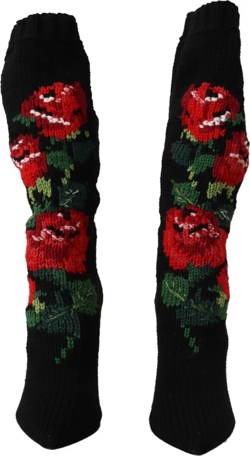 Black Stretch Socks Red Roses Booties Women's Shoes - Image 6