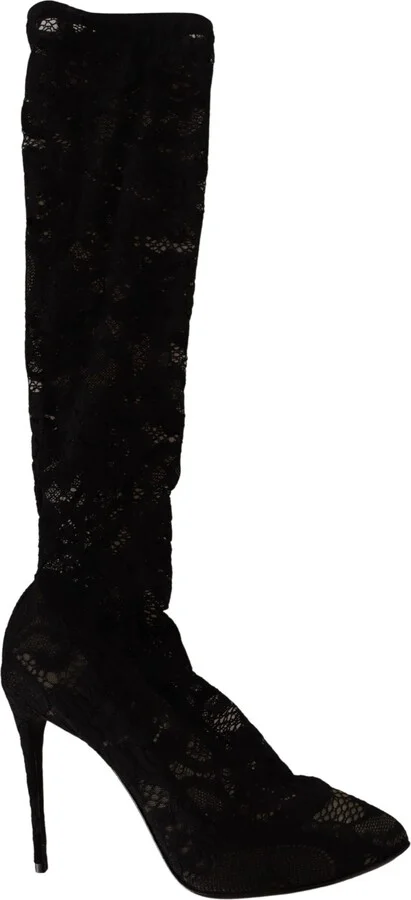Black Stretch Socks Taormina Lace Boots Women's Shoes - Image 6