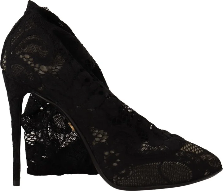 Black Stretch Socks Taormina Lace Boots Women's Shoes