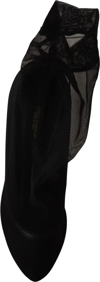 Black Stretch Tulle Stretch Boots Women's Shoes - Image 3