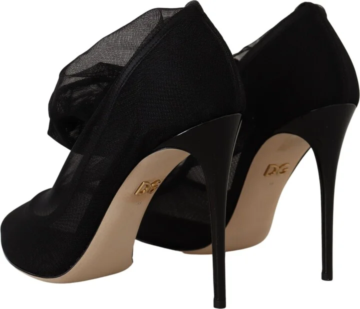 Black Stretch Tulle Stretch Boots Women's Shoes - Image 6