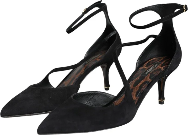 Black Suede Ankle Strap Heels Pumps Women's Shoes (Pre-Owned) - Image 3