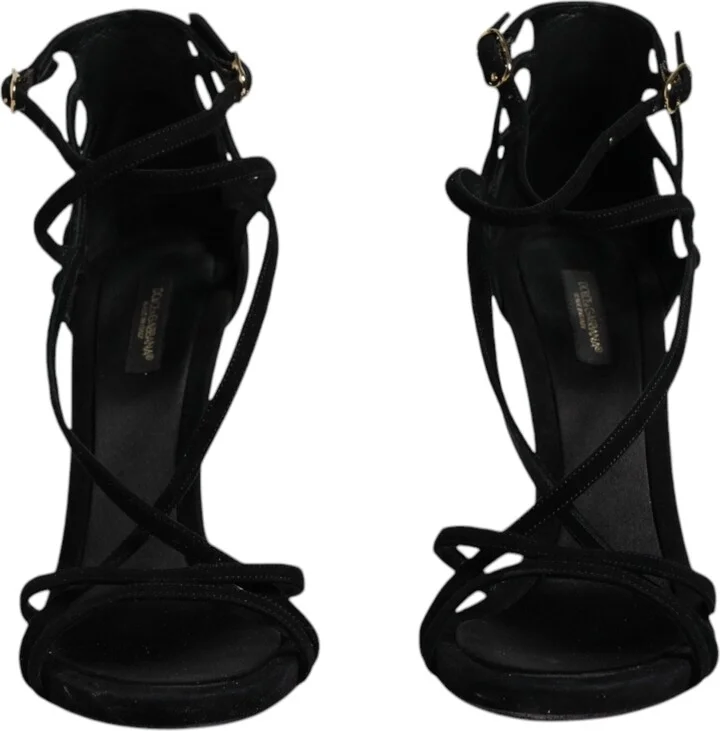 Black Suede Ankle Strap Heels Sandals Women's Shoes (Pre-Owned) - Image 2
