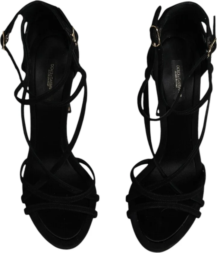Black Suede Ankle Strap Heels Sandals Women's Shoes (Pre-Owned) - Image 3
