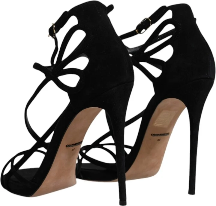 Black Suede Ankle Strap Heels Sandals Women's Shoes (Pre-Owned) - Image 5