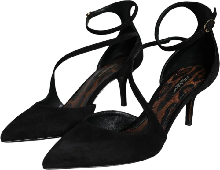 Black Suede Ankle Strap Pumps Heels Women's Shoes (Pre-Owned) - Image 3