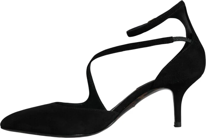 Black Suede Ankle Strap Pumps Heels Women's Shoes (Pre-Owned) - Image 5