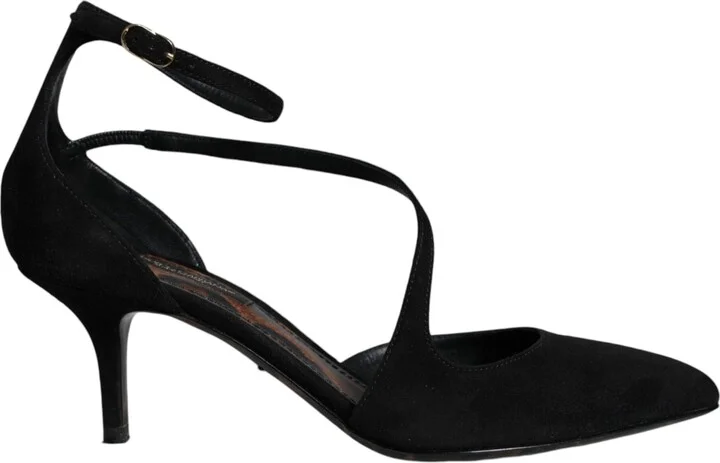 Black Suede Ankle Strap Pumps Heels Women's Shoes (Pre-Owned)