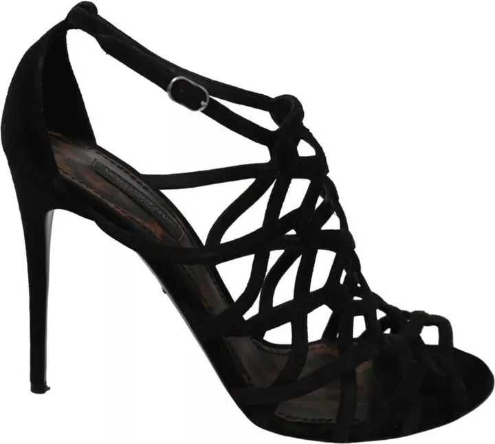 Black Suede Ankle Strap Stiletto Women's Shoes (Pre-Owned)