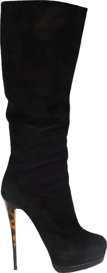 Black Suede Boots with Animal Print Heels - '20s