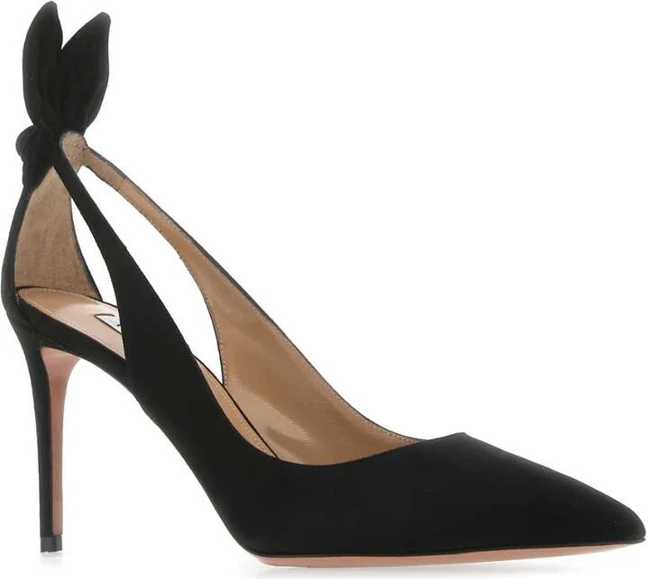 Black Suede Bow Tie 85 Pumps - Image 2