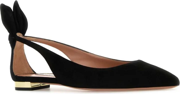 Black Suede Bow Tie Ballet Ballerinas - Image 2