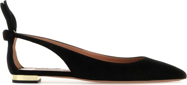 Black Suede Bow Tie Ballet Ballerinas