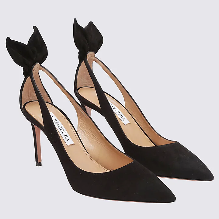 Black Suede Bow Tie Pumps - Image 2
