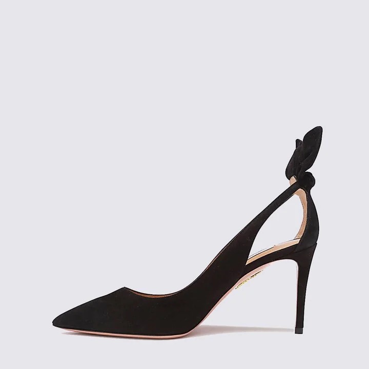 Black Suede Bow Tie Pumps - Image 3