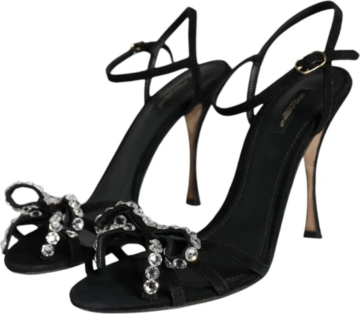 Black Suede Crystals KEIRA Sandals Women's Shoes (Pre-Owned) - Image 3
