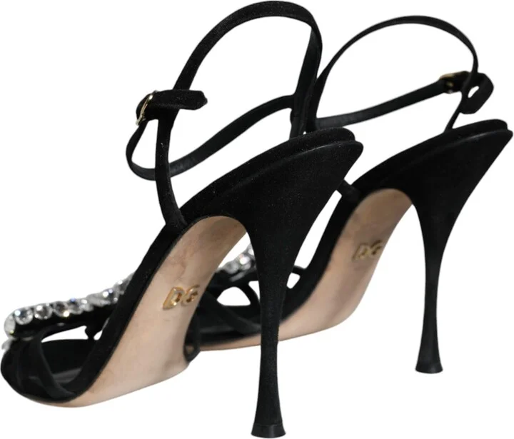Black Suede Crystals KEIRA Sandals Women's Shoes (Pre-Owned) - Image 4