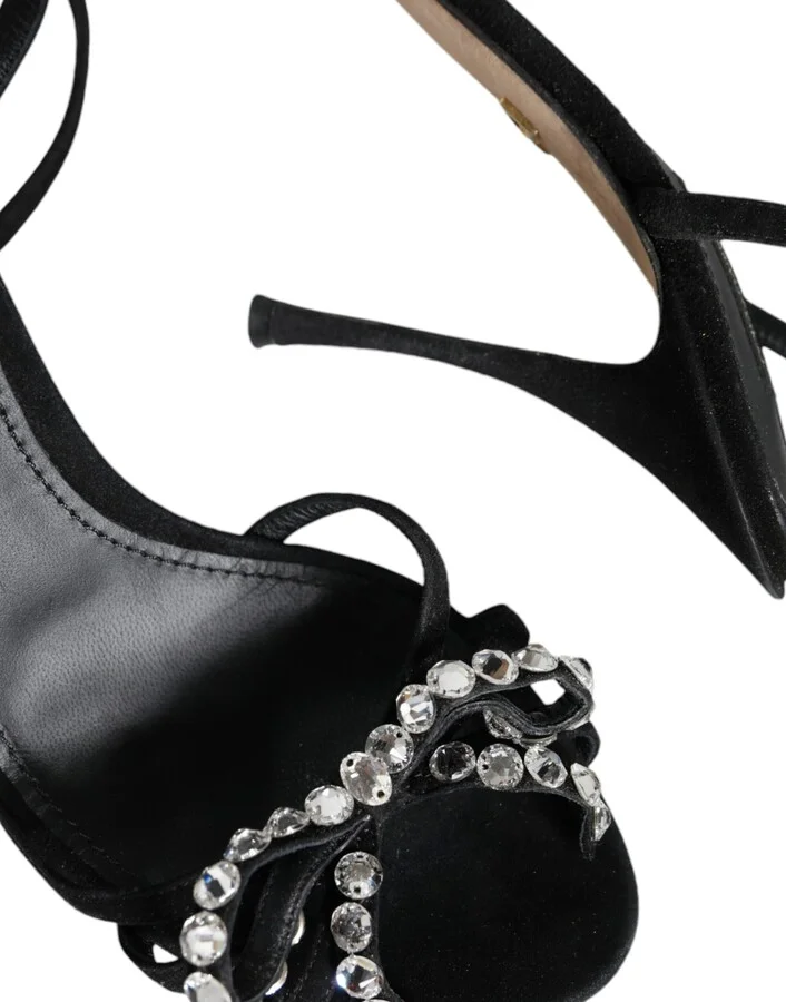 Black Suede Crystals KEIRA Sandals Women's Shoes (Pre-Owned) - Image 6