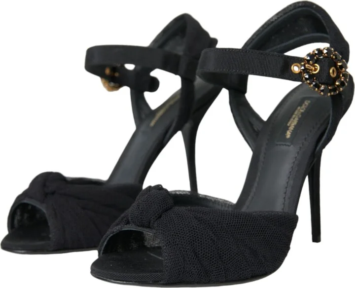 Black Suede Embellished Heels Sandals Women's Shoes - Image 3