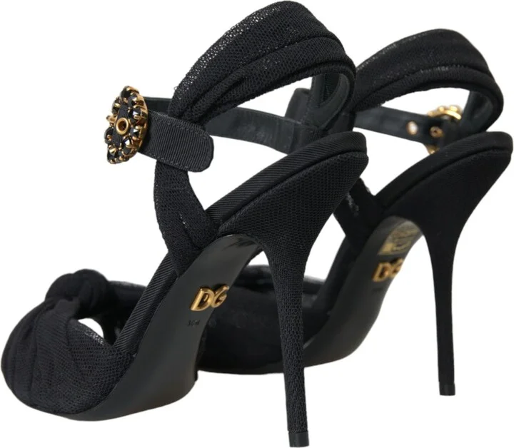Black Suede Embellished Heels Sandals Women's Shoes - Image 4