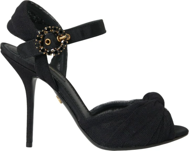 Black Suede Embellished Heels Sandals Women's Shoes