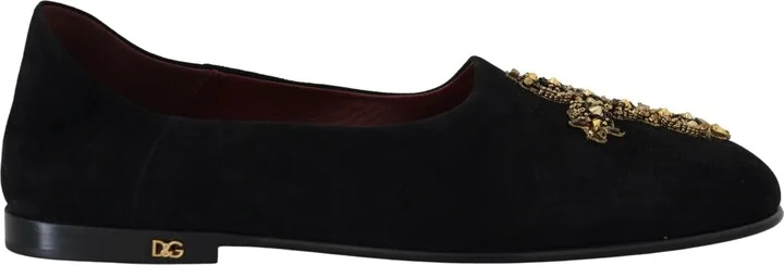 Black Suede Gold Cross Slip On Loafers Men's Shoes