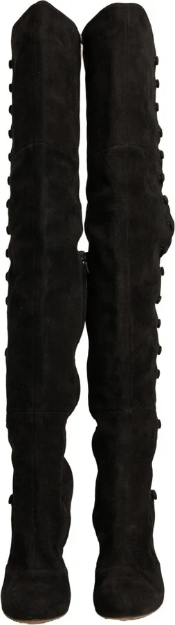 Black Suede Heels Knee High Boots Women's Shoes (Pre-Owned) - Image 2