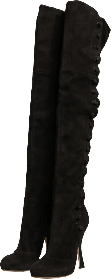Black Suede Heels Knee High Boots Women's Shoes (Pre-Owned) - Image 3
