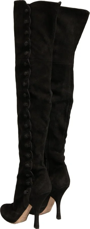 Black Suede Heels Knee High Boots Women's Shoes (Pre-Owned) - Image 4