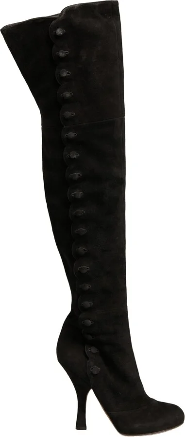 Black Suede Heels Knee High Boots Women's Shoes (Pre-Owned)