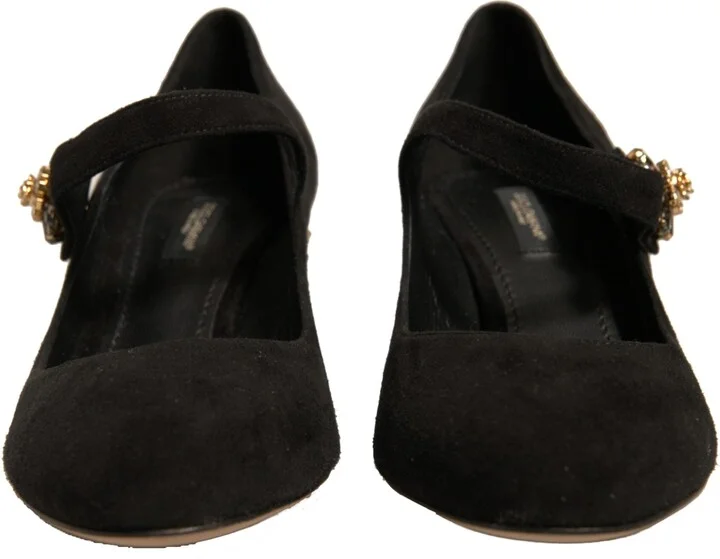 Black Suede Jewelled Mary Jane Pumps Women's Shoes (Pre-Owned) - Image 2