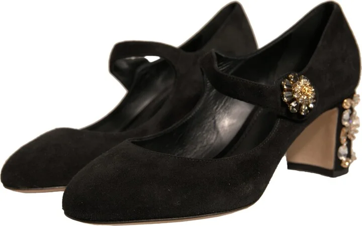 Black Suede Jewelled Mary Jane Pumps Women's Shoes (Pre-Owned) - Image 3